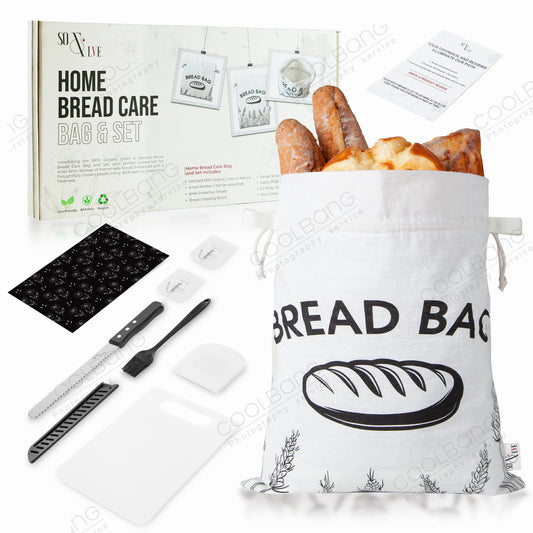 TPU-Lined Bread Bag + Knife, Pastry Set & Mini Board (Single Gift Bundle) | Organic Linen Bread Storage | Multi-Feature Bread Bags for Homemade Bread